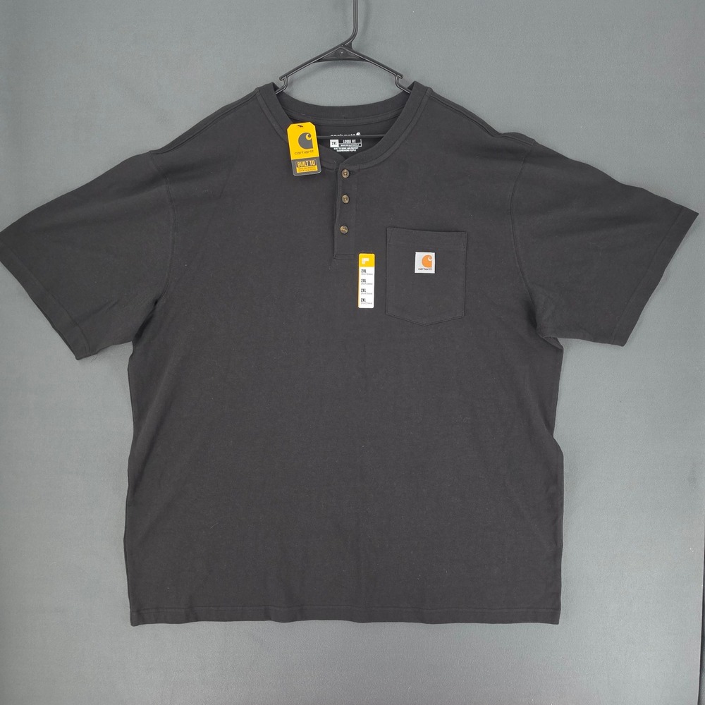 Carhartt Mens 2XL Loose Fit Heavyweight Short Sleeve Henley Pocket T-Shirt Black